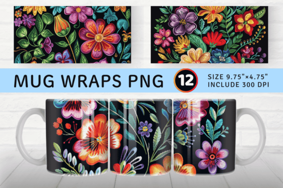 Flowers Embroidery Mug Wrap Sublimation