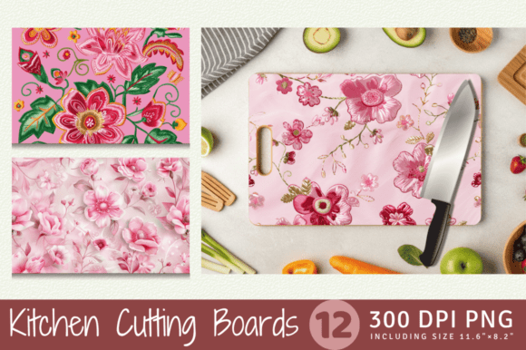 Pink Embroidery Flowers Cutting Boards